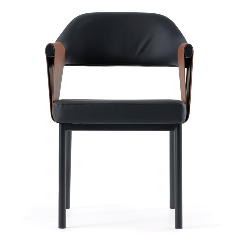 Pemberly Row Modern Black and Camel Vegan Leather Dining Chair