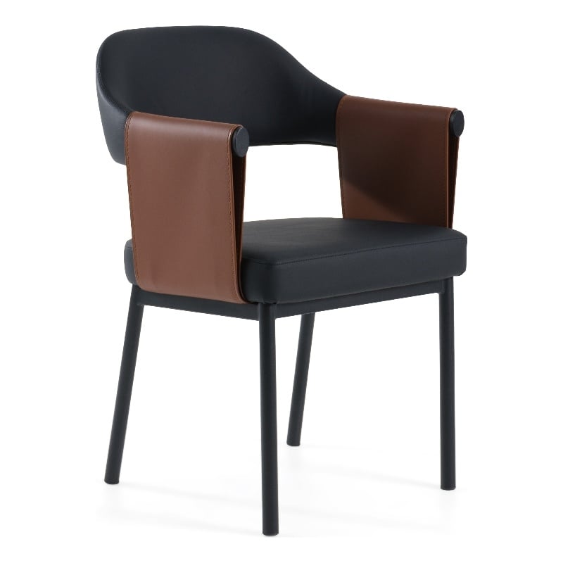 Pemberly Row Modern Black and Camel Vegan Leather Dining Chair