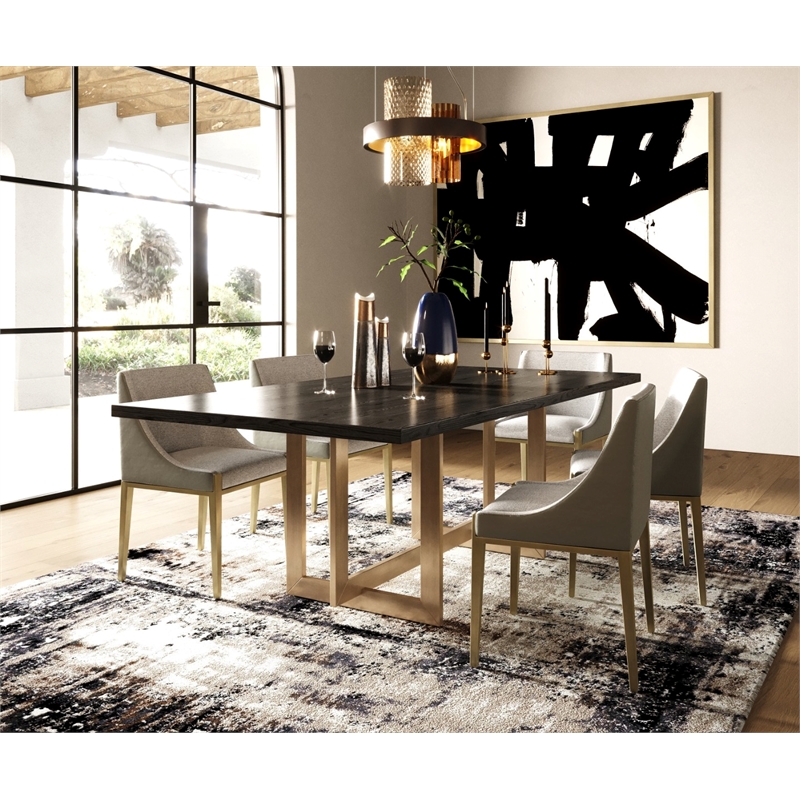 Pemberly Row Modern Grey Fabric and Brass Dining Chair