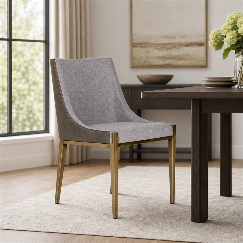 Pemberly Row Modern Grey Fabric and Brass Dining Chair