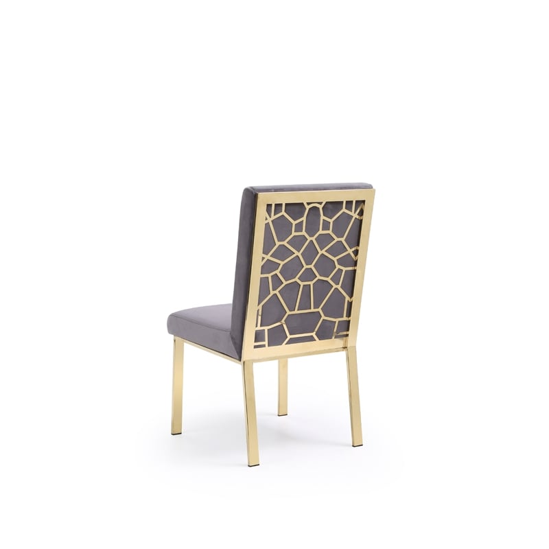 Pemberly Row Modern Grey Velvet Dining Chair Set with Gold Frames