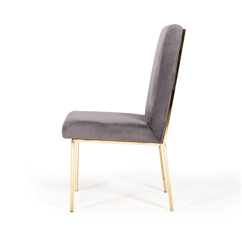 Pemberly Row Modern Grey Velvet Dining Chair Set with Gold Frames