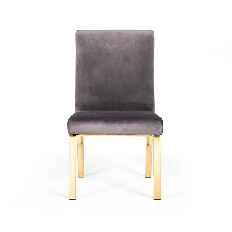 Pemberly Row Modern Grey Velvet Dining Chair Set with Gold Frames