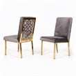 Pemberly Row Modern Grey Velvet Dining Chair Set with Gold Frames