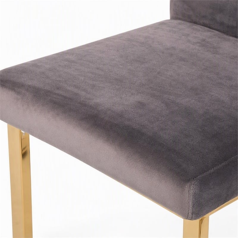 Pemberly Row Modern Grey Velvet Dining Chair Set with Gold Frames