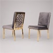 Pemberly Row Modern Grey Velvet Dining Chair Set with Gold Frames
