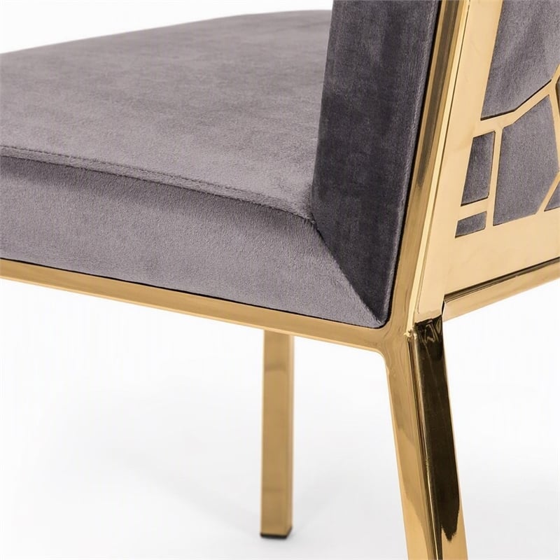 Pemberly Row Modern Grey Velvet Dining Chair Set with Gold Frames