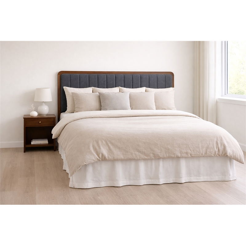 Pemberly Row King Channel Tufted Headboard in Walnut and Charcoal