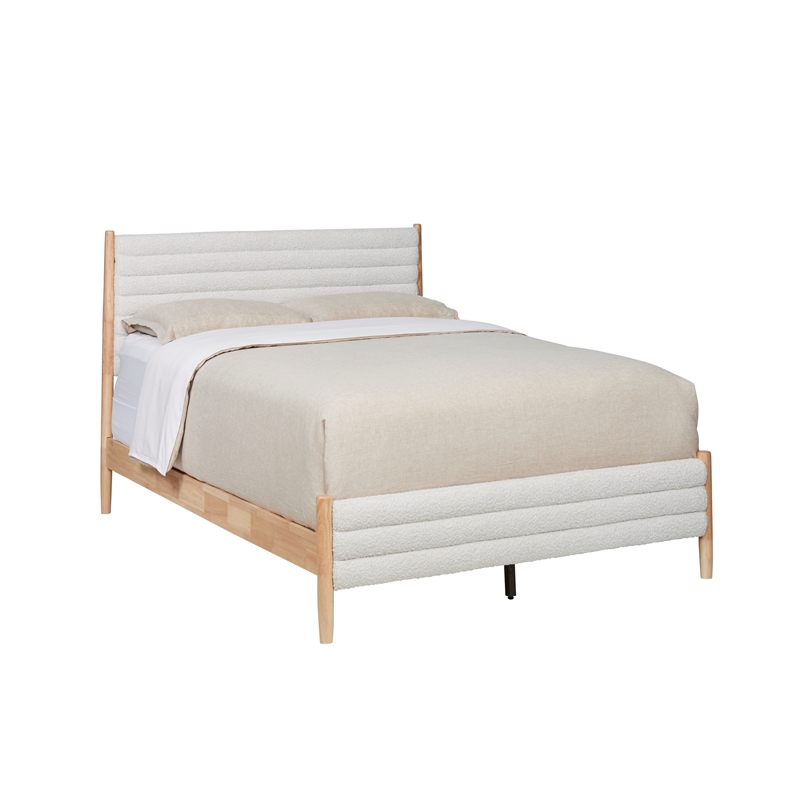 Pemberly Row Queen Channel Upholstered Complete Bed in Natural and Beige