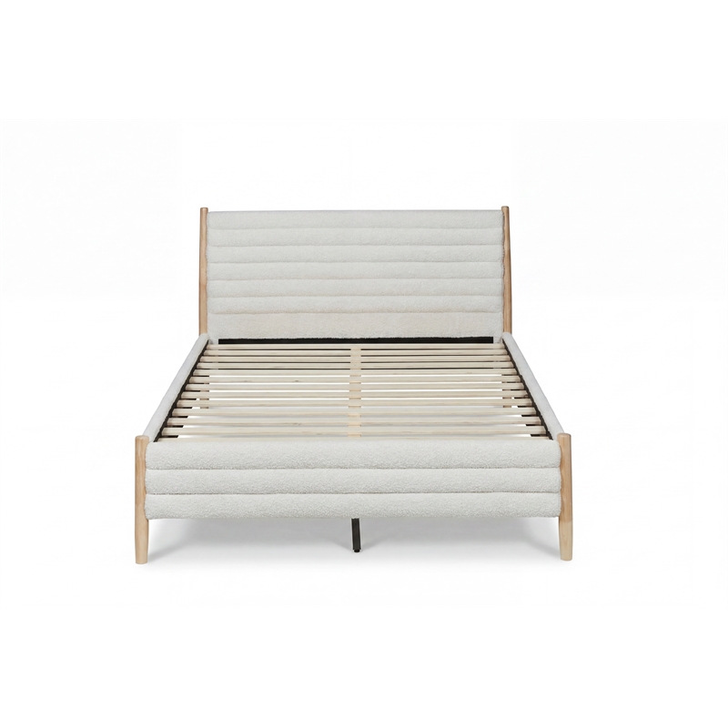 Pemberly Row Queen Channel Upholstered Complete Bed in Natural and Beige
