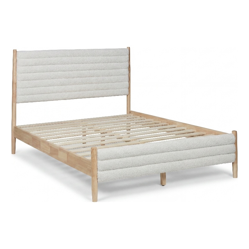 Pemberly Row Queen Channel Upholstered Complete Bed in Natural and Beige