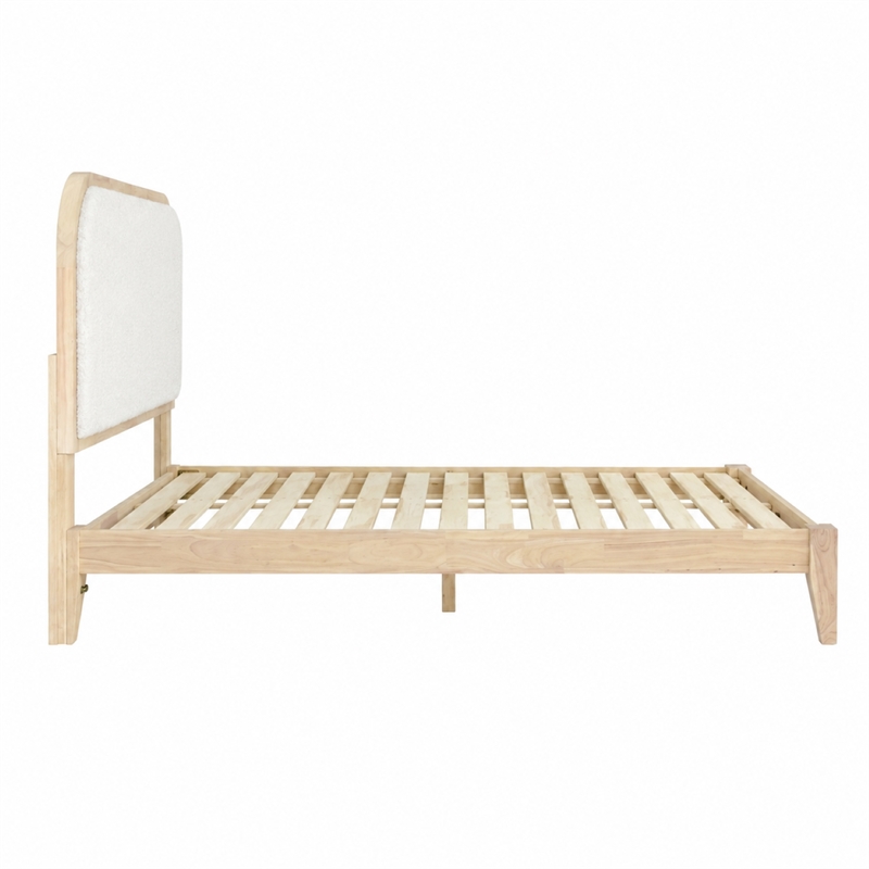 Pemberly Row Queen Boucle Complete Bed in Natural with White Upholstery