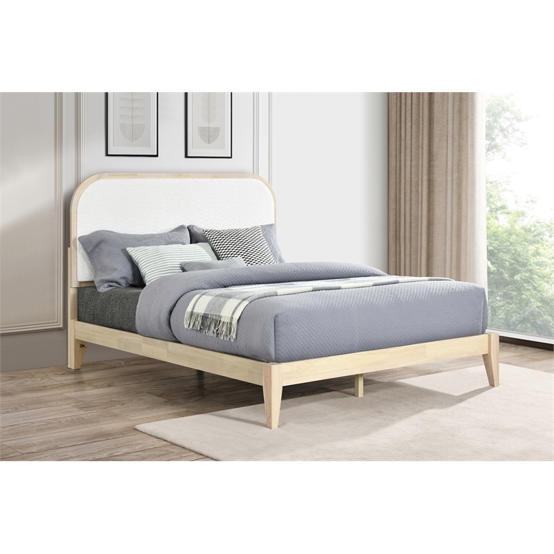 Pemberly Row Queen Boucle Complete Bed in Natural with White Upholstery