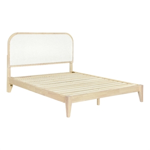 Pemberly Row Queen Boucle Complete Bed in Natural with White Upholstery