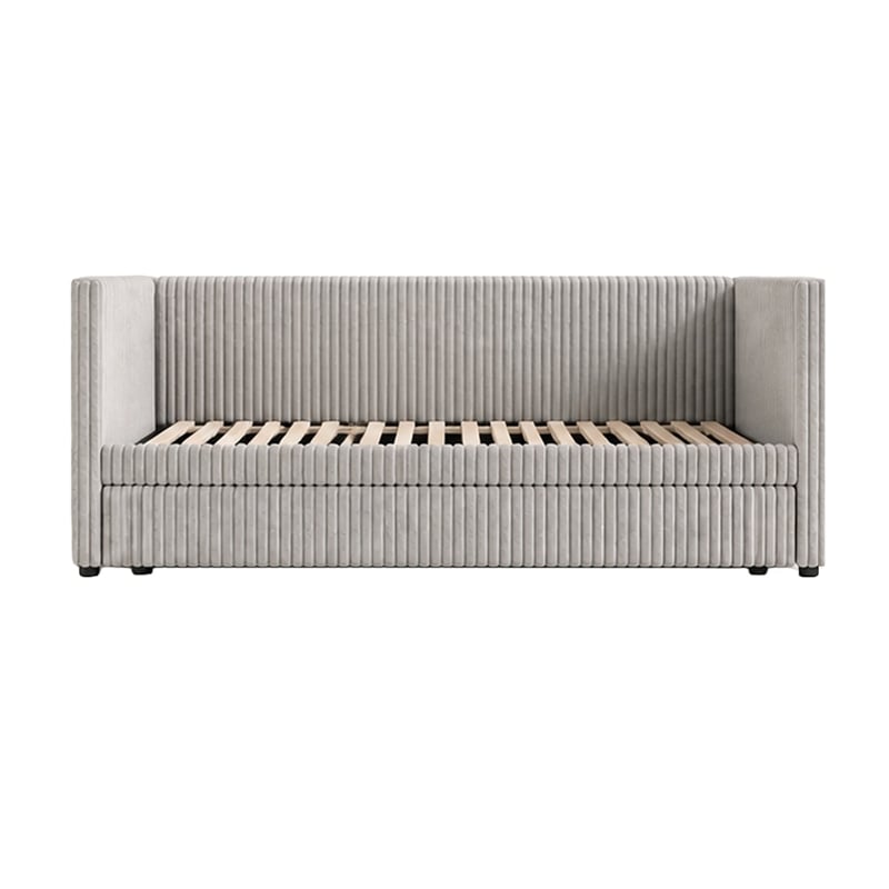 Pemberly Row Channel Tufted Complete Daybed with Trundle in Light Gray