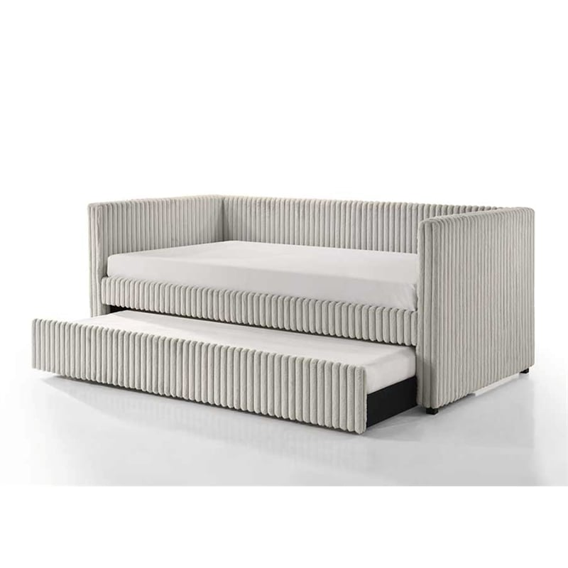 Pemberly Row Channel Tufted Complete Daybed with Trundle in Light Gray