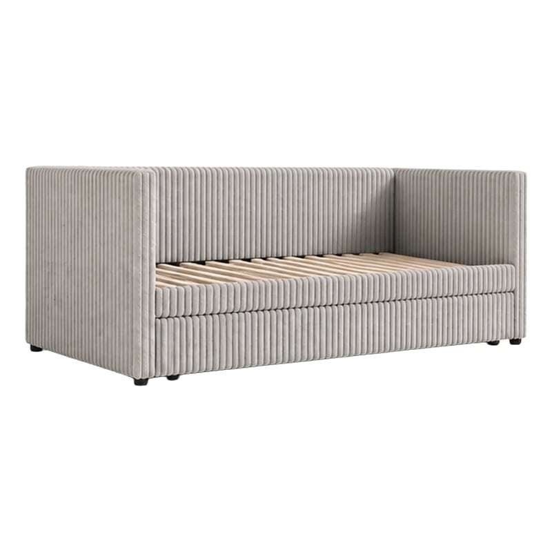 Pemberly Row Channel Tufted Complete Daybed with Trundle in Light Gray