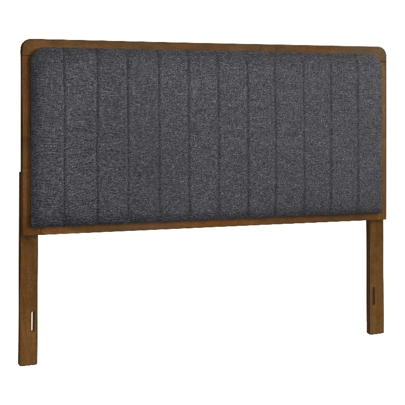 Pemberly Row Full/Queen Channel Tufted Headboard in Walnut and Charcoal