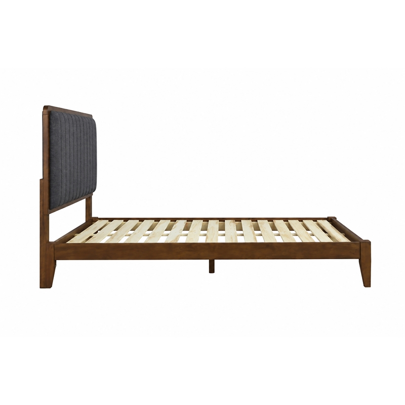 Pemberly Row Queen Channel Tufted Complete Bed in Walnut and Charcoal