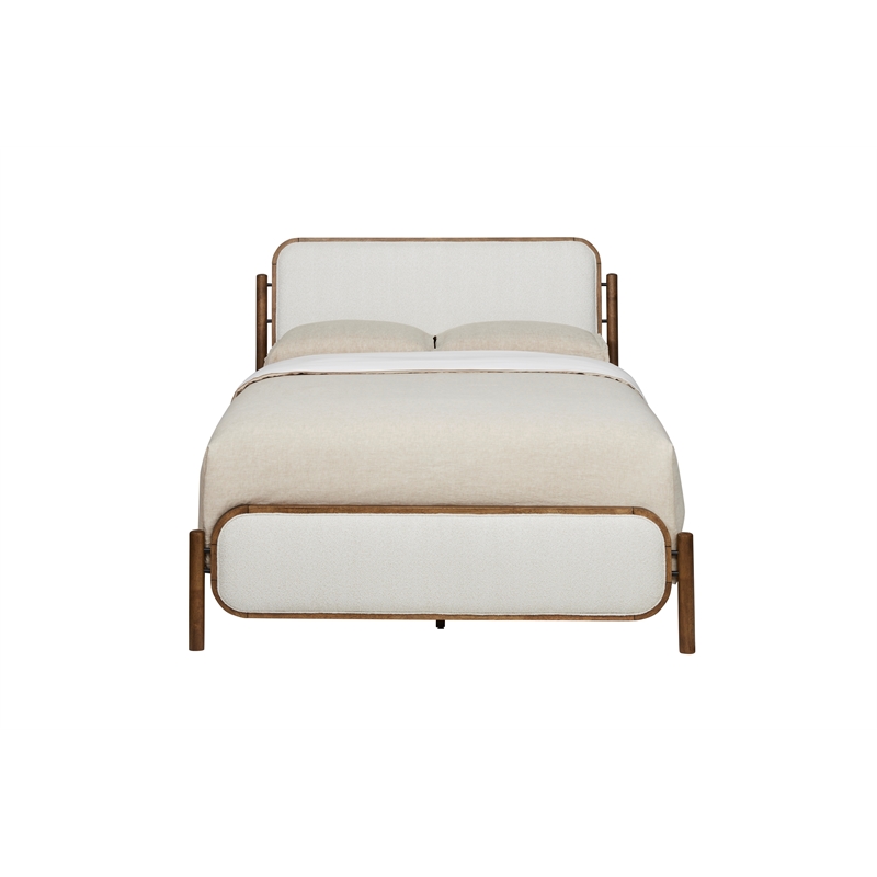 Pemberly Row Queen Upholstered Wood Complete Bed in Walnut and Beige