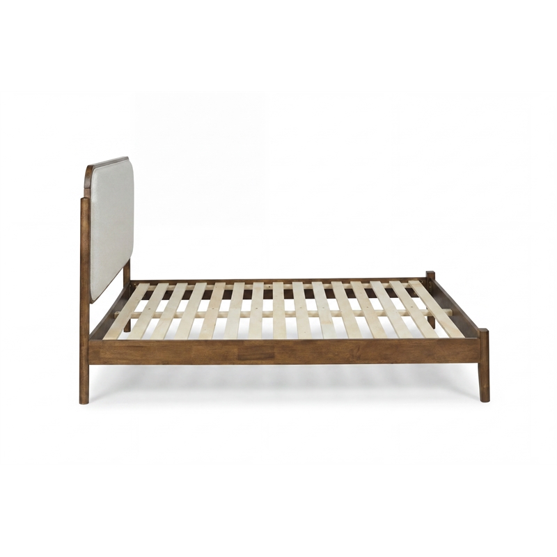 Pemberly Row Queen Upholstered Wood Complete Bed in Walnut and Beige