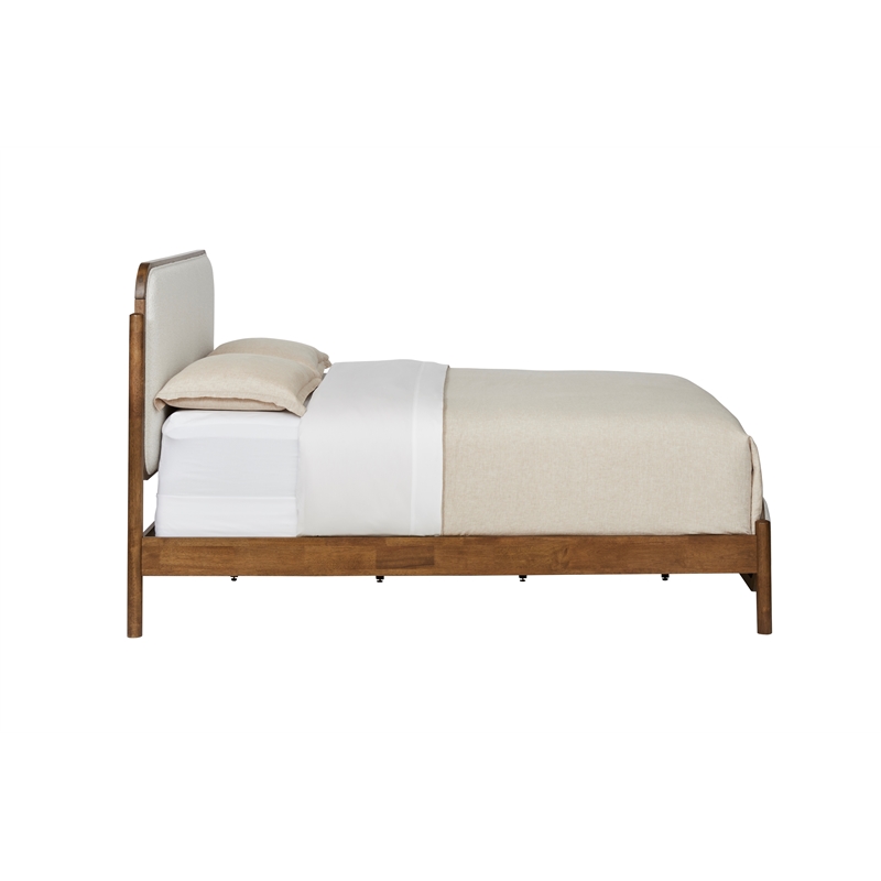 Pemberly Row Queen Upholstered Wood Complete Bed in Walnut and Beige