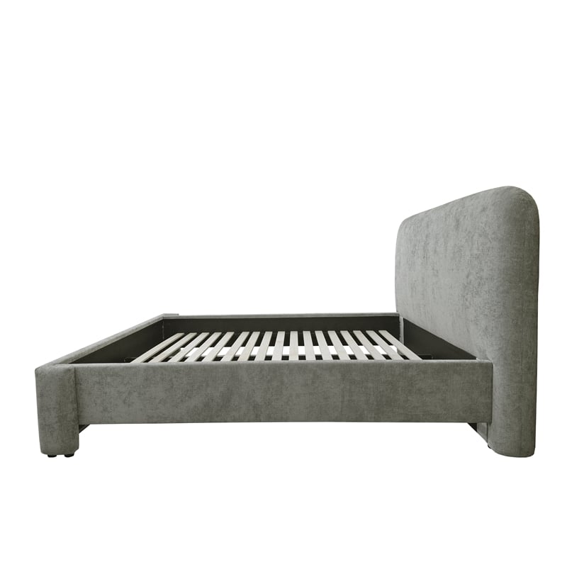 Pemberly Row Queen Curved Performance Fabric Complete Bed in Stone