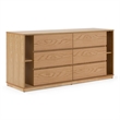 Pemberly Row Modern 6 Drawer Dresser with Shelves in Natural Oak