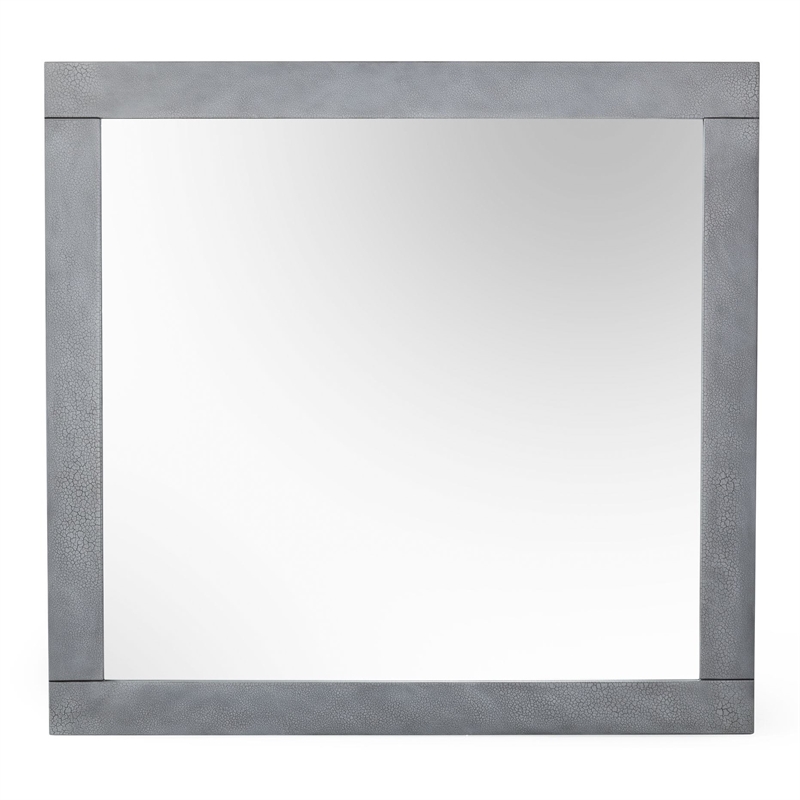 Pemberly Row Modern Square Wall Mirror with Thick Frame in Gray Crackle