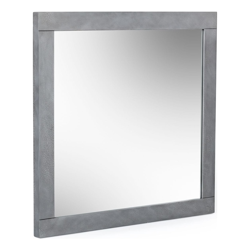 Pemberly Row Modern Square Wall Mirror with Thick Frame in Gray Crackle