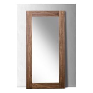 Pemberly Row Mid-Century Modern Floor Mirror in Walnut Veneer Finish
