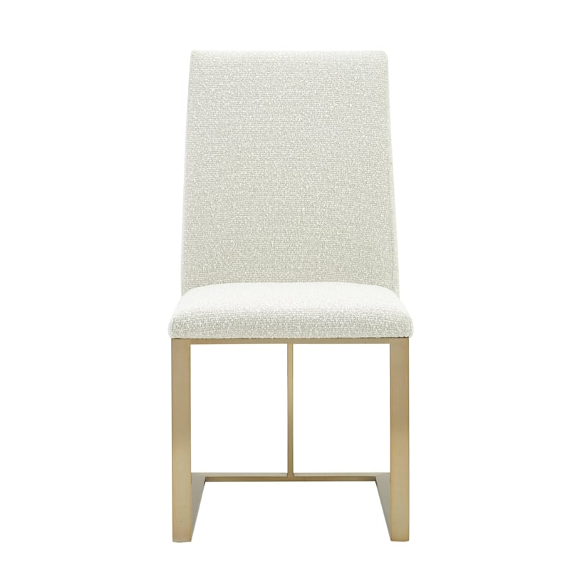 Pemberly Row Fabric Dining Chair with Antique Brass Legs in Off White