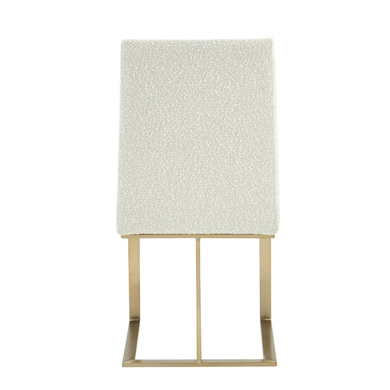Pemberly Row Fabric Dining Chair with Antique Brass Legs in Off White