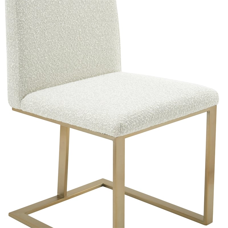 Pemberly Row Fabric Dining Chair with Antique Brass Legs in Off White