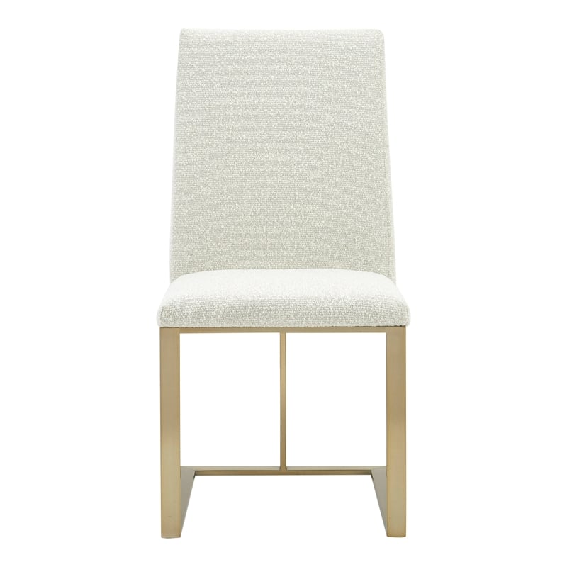 Pemberly Row Fabric Dining Chair with Antique Brass Legs in Off White