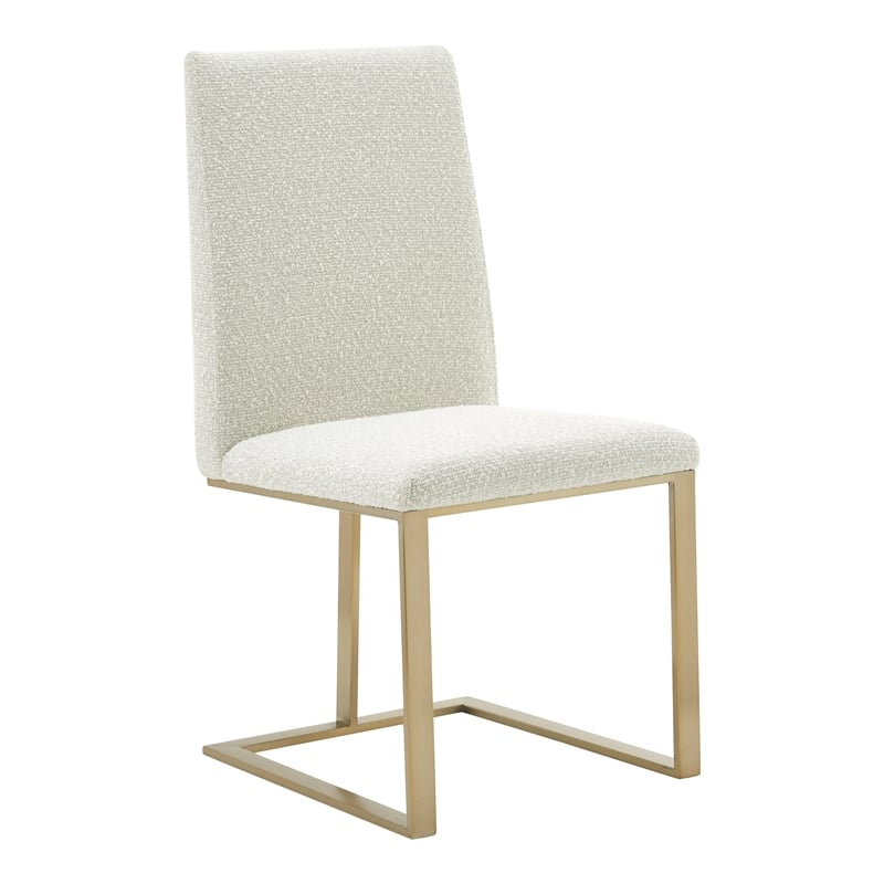 Pemberly Row Fabric Dining Chair with Antique Brass Legs in Off White
