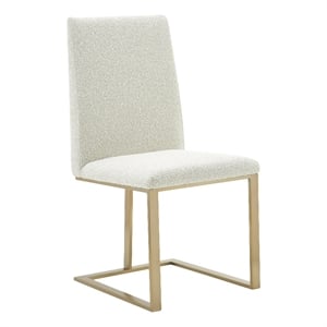 Pemberly Row Fabric Dining Chair with Antique Brass Legs in Off White