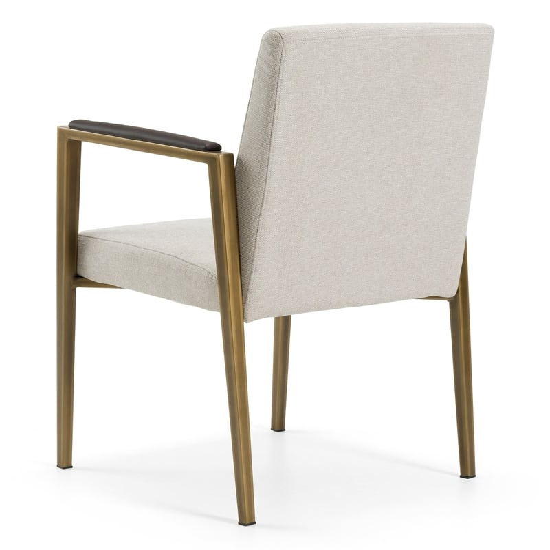 Pemberly Row Upholstered Dining Arm Chair with Brass Legs in Off White