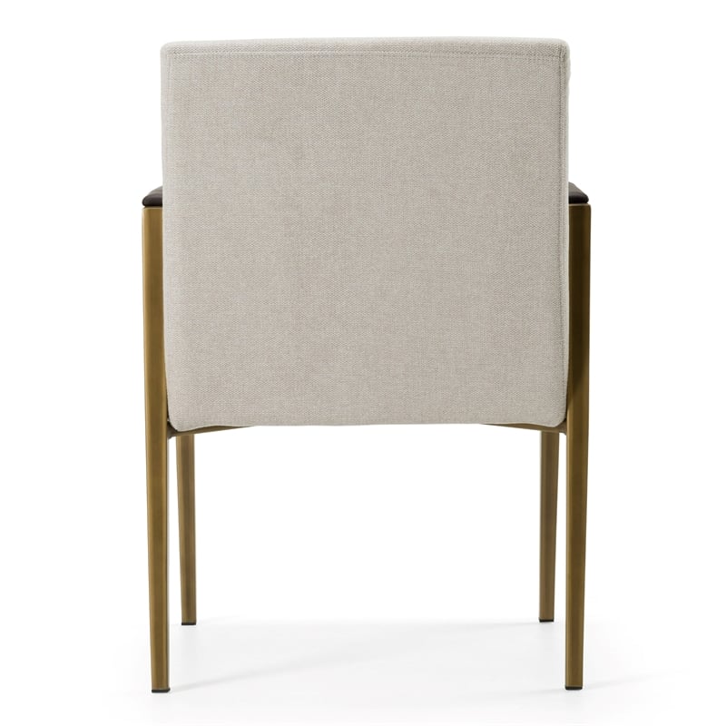 Pemberly Row Upholstered Dining Arm Chair with Brass Legs in Off White