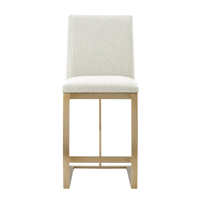 Pemberly Row Modern Fabric & Antique Brass Counter Chair in Off White