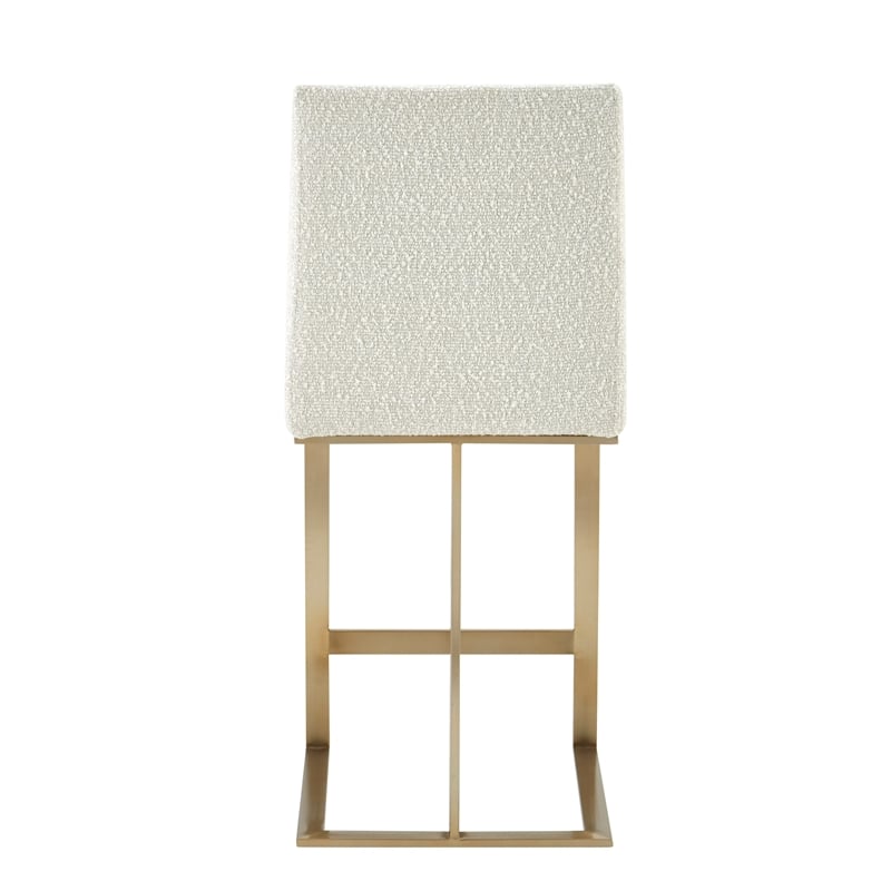 Pemberly Row Modern Fabric & Antique Brass Counter Chair in Off White