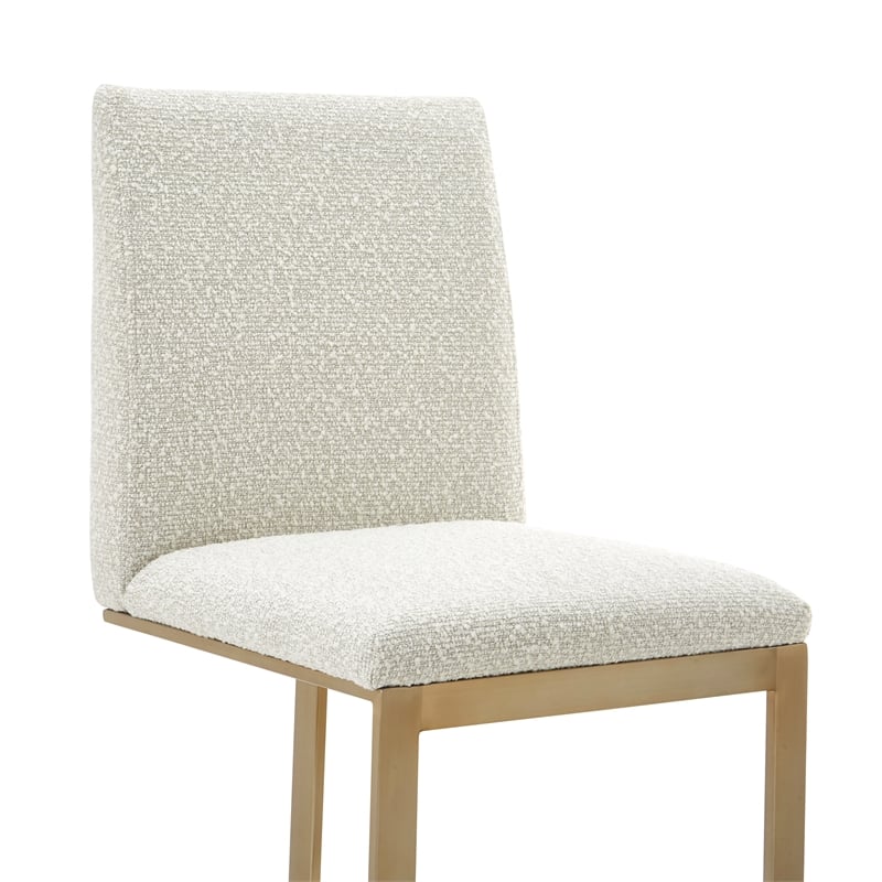 Pemberly Row Modern Fabric & Antique Brass Counter Chair in Off White