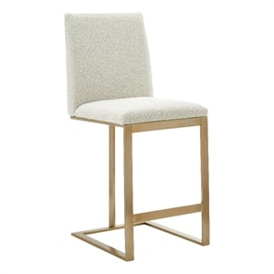 Pemberly Row Modern Fabric & Antique Brass Counter Chair in Off White