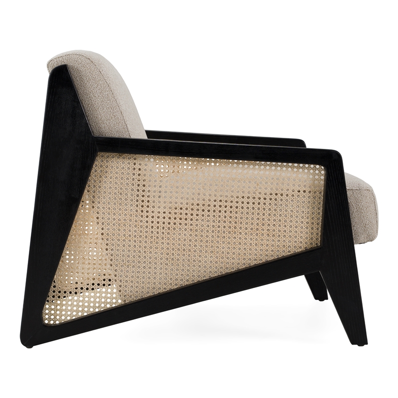 Pemberly Row Fabric & Rattan Accent Chair in Beige & Black Walnut
