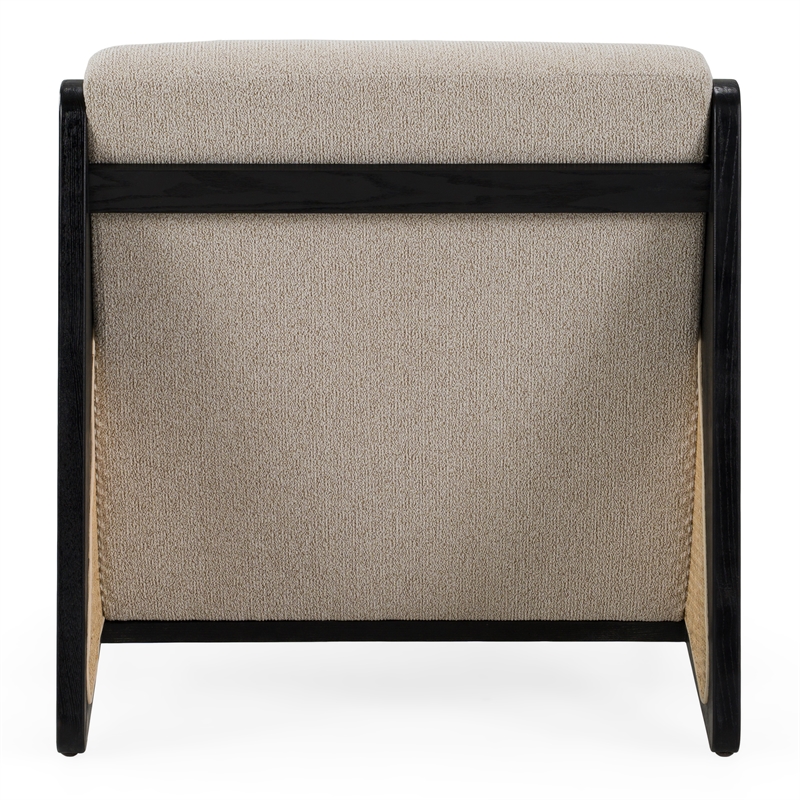 Pemberly Row Fabric & Rattan Accent Chair in Beige & Black Walnut