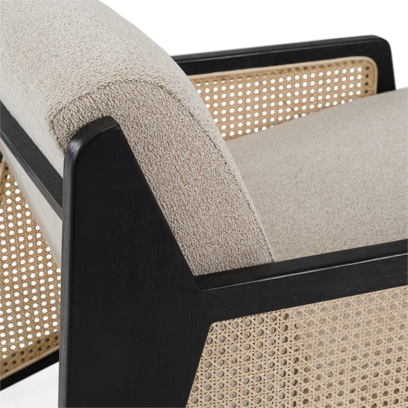 Pemberly Row Fabric & Rattan Accent Chair in Beige & Black Walnut