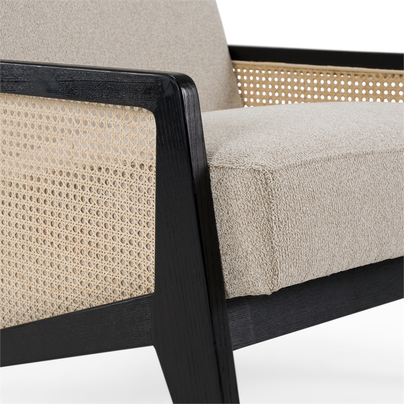 Pemberly Row Fabric & Rattan Accent Chair in Beige & Black Walnut