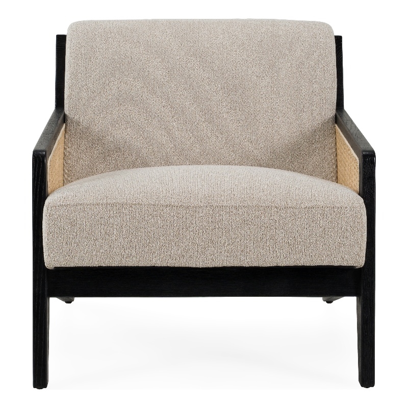 Pemberly Row Fabric & Rattan Accent Chair in Beige & Black Walnut