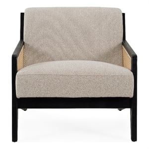 Pemberly Row Fabric & Rattan Accent Chair in Beige & Black Walnut