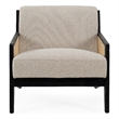 Pemberly Row Fabric & Rattan Accent Chair in Beige & Black Walnut